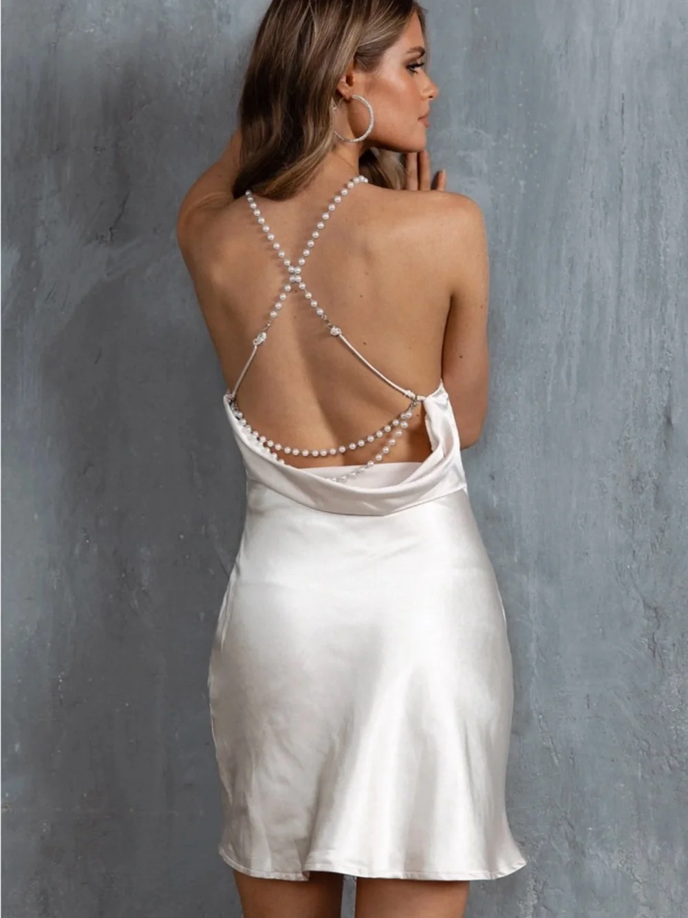 Danijela Pearl Back Slip Dress | Champagne - Picture 2 of 4
